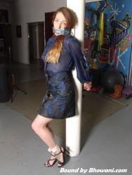 Photo of Liz Rainbow in bondage.