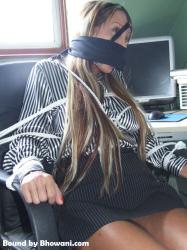 Photo of Wendy Jayne in bondage.